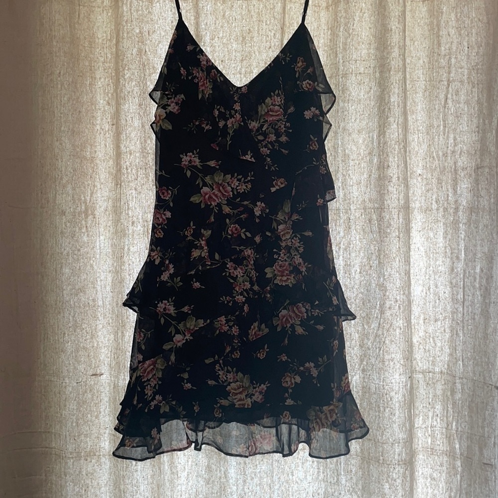 Black Floral Ruffled Dress